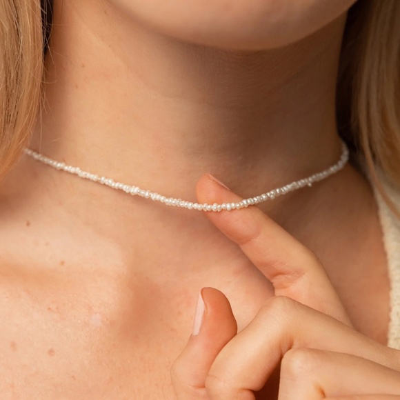 Mini itty bitty rice pearl necklace - 14 inches with 3 inch extender cha… - Picture 2 of 5